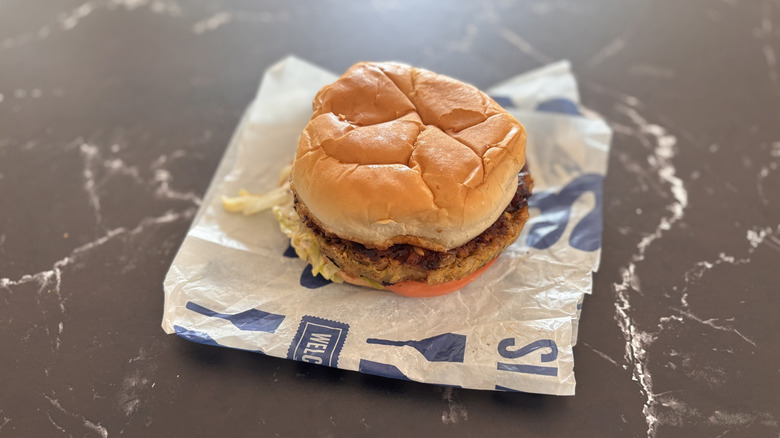 Culver's veggie burger on countertop