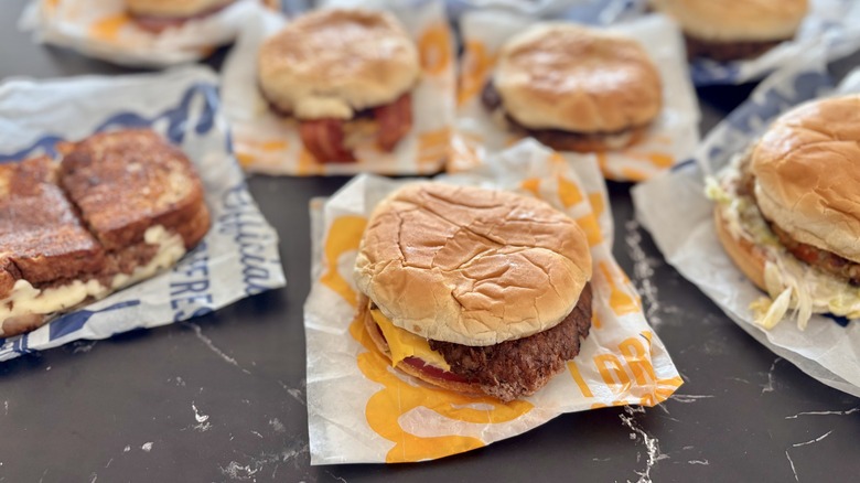 Various Culver's burgers on countertop