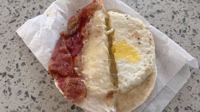 Black pepper bacon, egg, and cheese on the counter