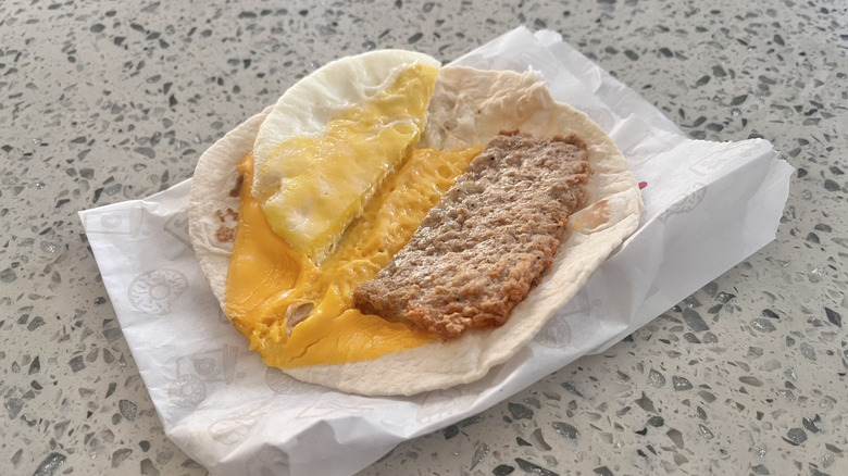 Turkey sausage, egg, and cheese on the counter