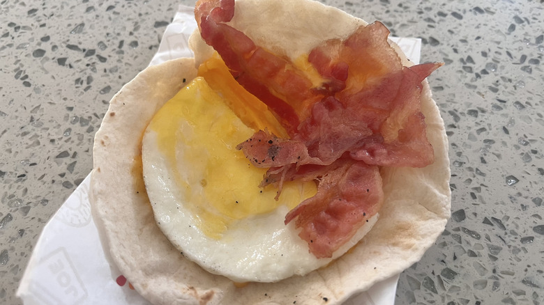 Bacon, egg, and cheese on the counter