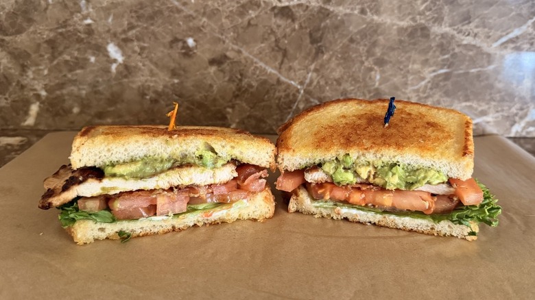 Habit's Chicken Club Sandwich cut in half
