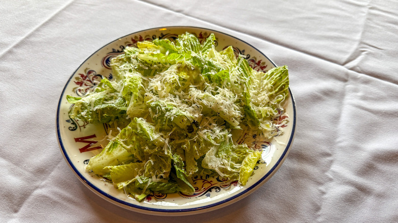 Caesar salad on a patterned plate
