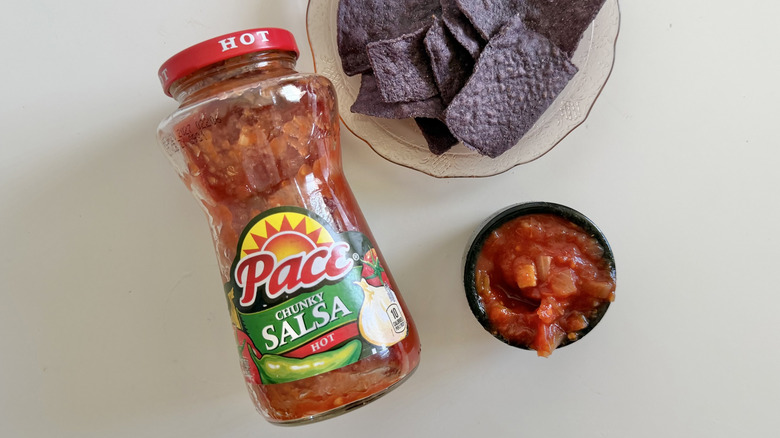 Chunky Hot jar of salsa on a table