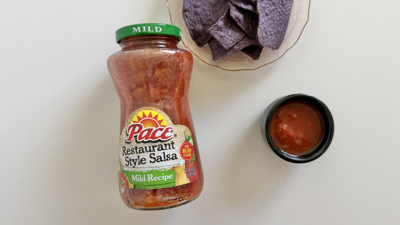 Restaurant Style Mild jar of salsa with chips