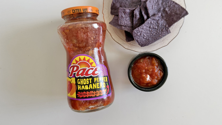 Trailblazer Ghost Pepper Habanero salsa jar on a table