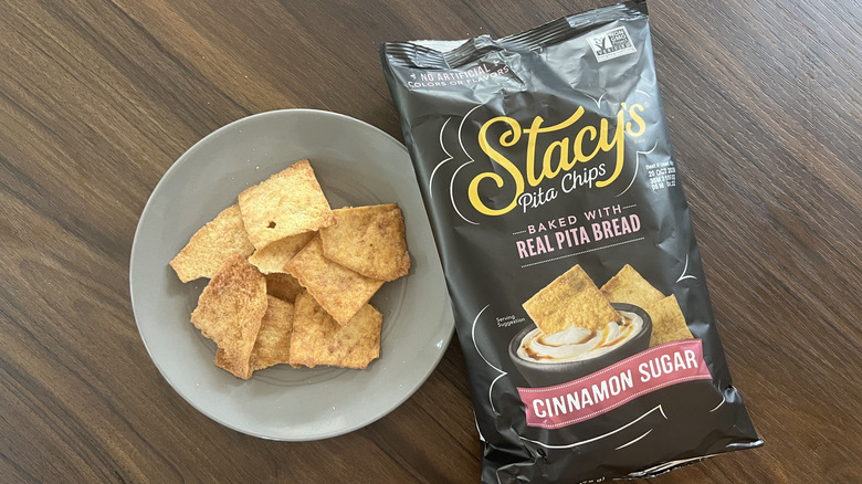 Stacy's Cinnamon Sugar pita chips on plate.