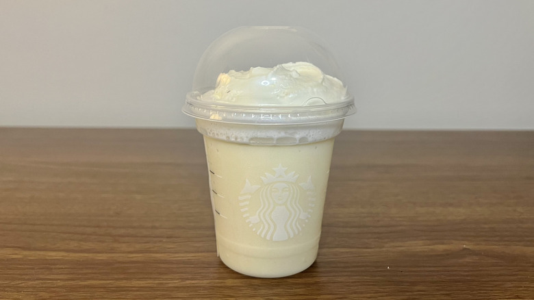 Starbucks Pistachio Creme Frappuccino in to-go cup.
