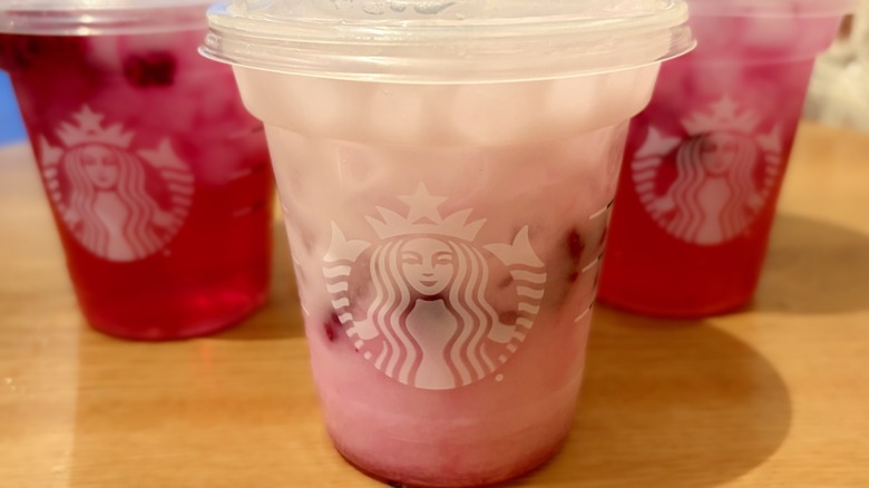 A Starbucks Dragon Energy Drink with other drinks