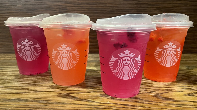 A lineup of Starbucks refreshers