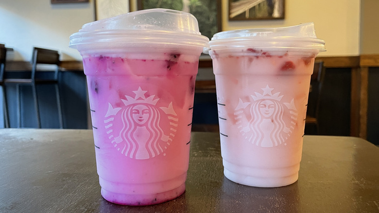 Dragon Drink and Pink Drink on a table