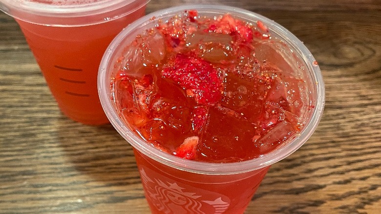 Close-up view of the Strawberry Açaí Refreshers on a table