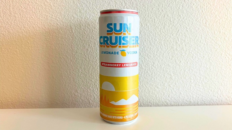 Can of Sun Cruiser Strawberry Lemonade on white table