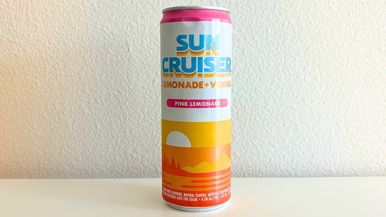Can of Sun Cruiser Pink Lemonade on white table