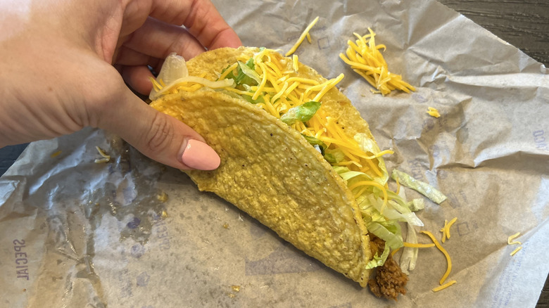 Taco Bell crunchy taco on wrapper.
