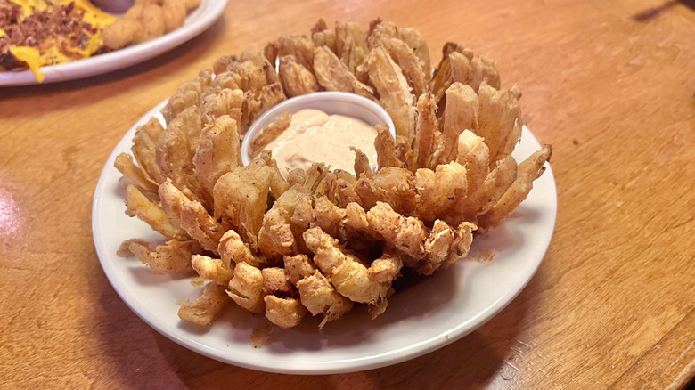 Cactus Blossom with Cajun sauce on a plate