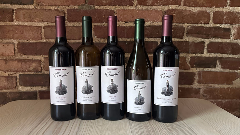 Trader Joe's Coastal wine bottles on wooden table