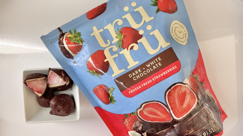 Dark and White Chocolate Frozen Fresh Strawberries in a dish