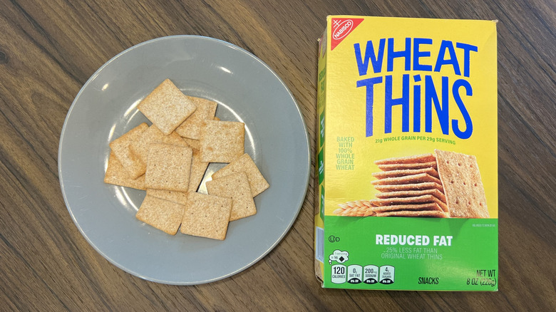 Reduced Fat Wheat Thins on a plate.