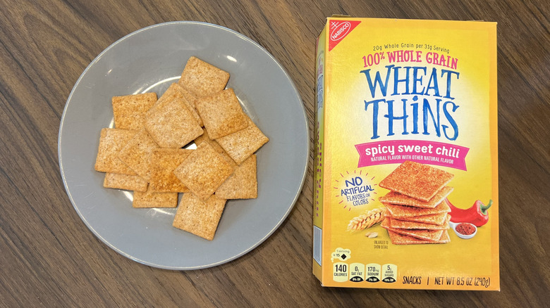 Spicy Sweet Chili Wheat Thins on a plate.