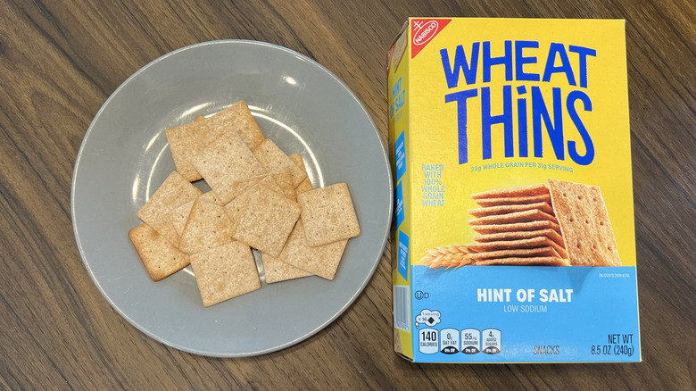 Hint of Salt Wheat Thins on a plate.