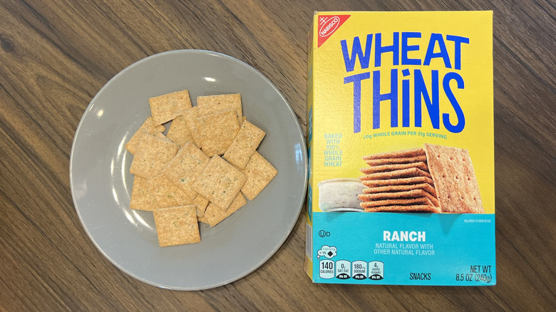 Ranch-flavored Wheat Thins on a plate.