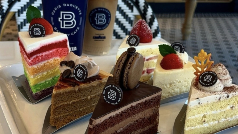 selection of cakes at Paris Baguette