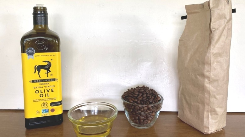 coffee and olive oil on table