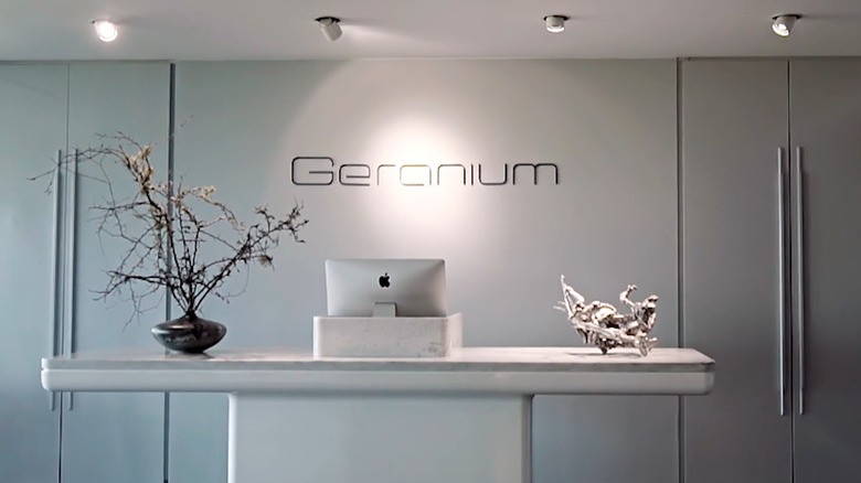 Geranium restaurant logo on wall