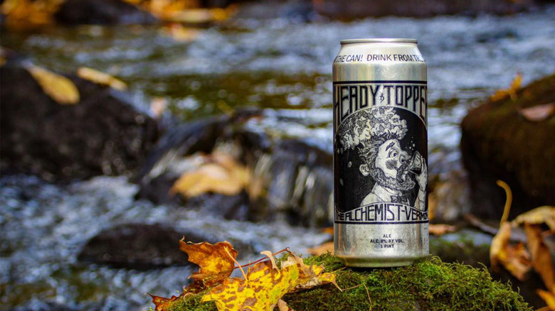 Can of Heady Topper on rock