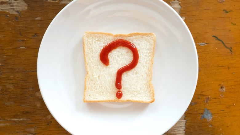 Ketchup question mark on bread