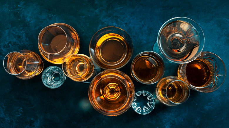 top view of different whiskies