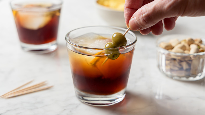 Vermouth with ice and olives