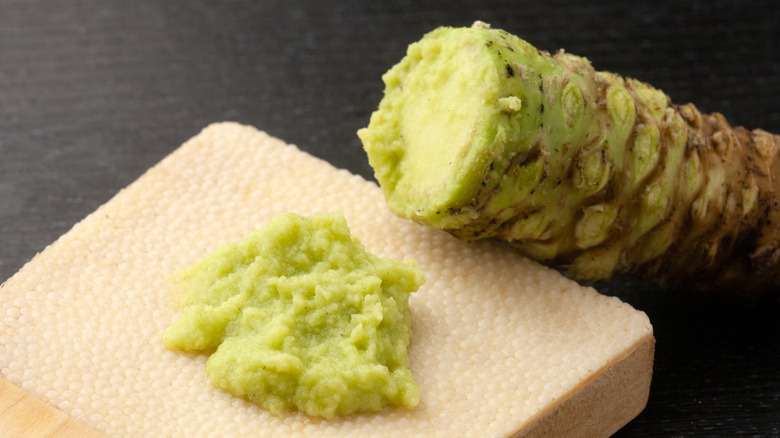 Wasabi root on a grinder 
