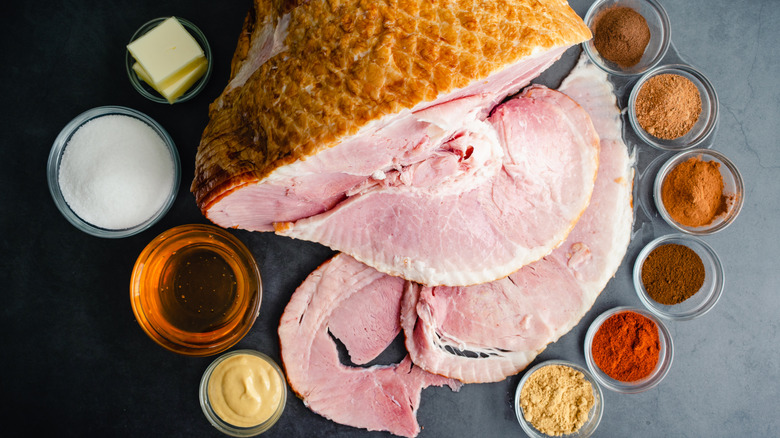 Spiral cut ham with glaze ingredients