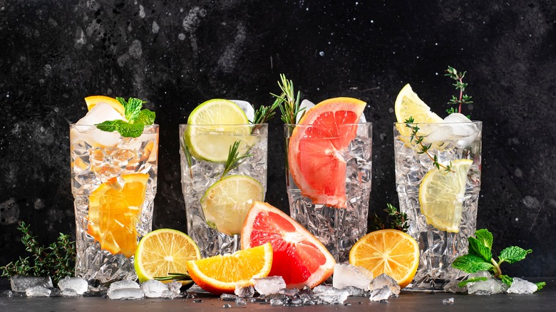 various highball cocktails made with fruit and seltzer