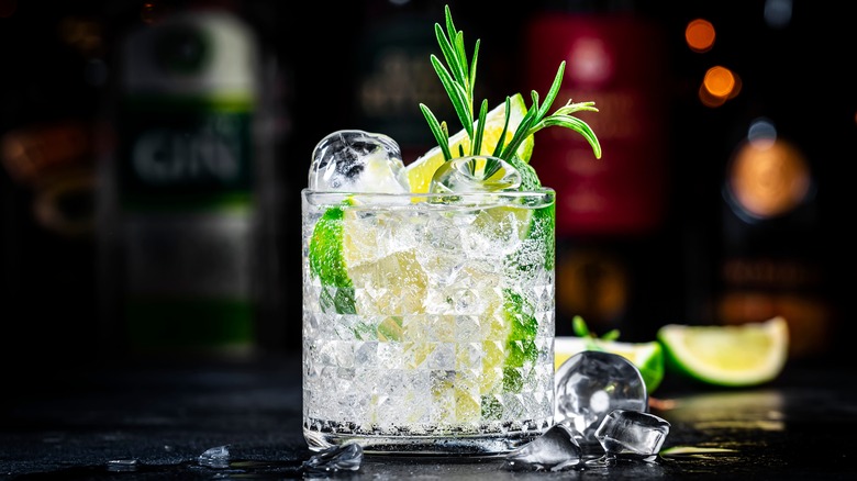 Gin and tonic with rosemary and lime