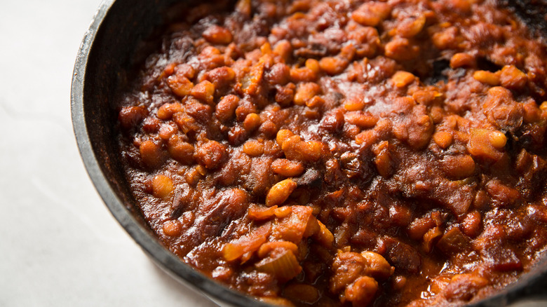 close up of baked beans