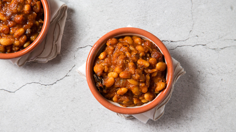 baked beans served on table