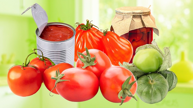 Assorted tomatoes and tomato preserves