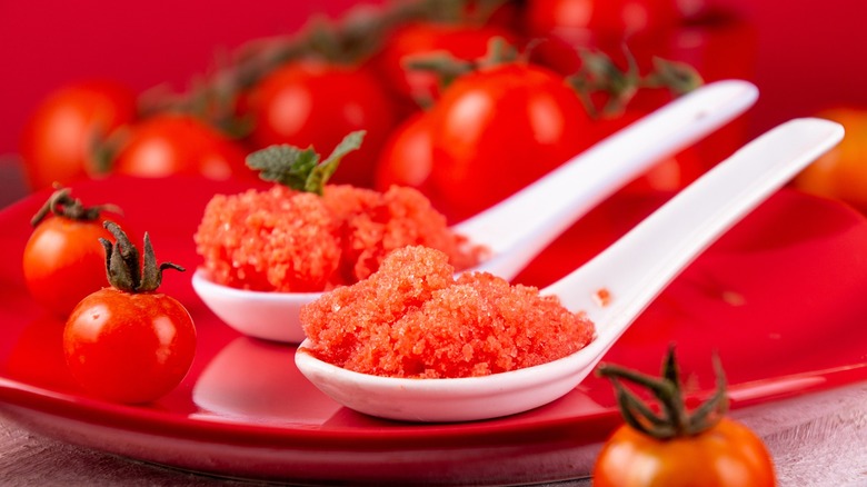 Spoons of tomato sorbet