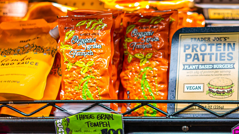 Tempeh on grocery store shelf