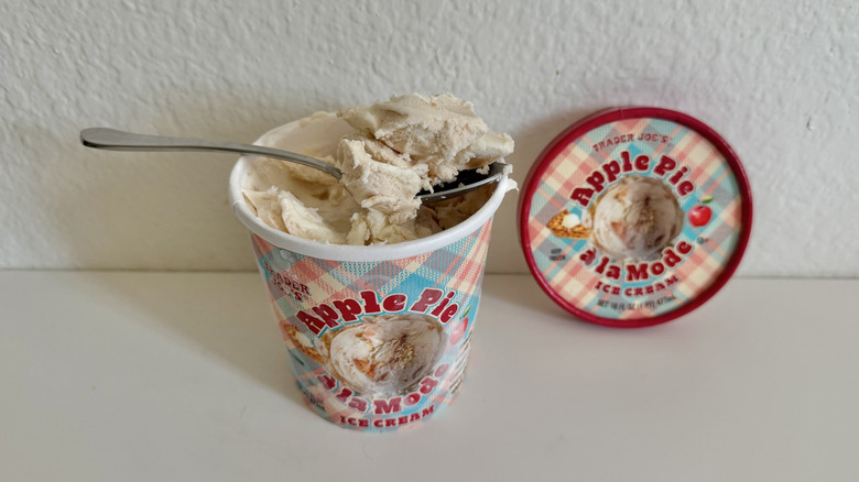 A spoon with Apple Pie a la Mode Ice Cream
