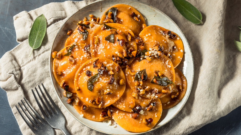 Butternut squash ravioli with sage