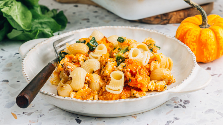 Pumpkin pasta with fall decor