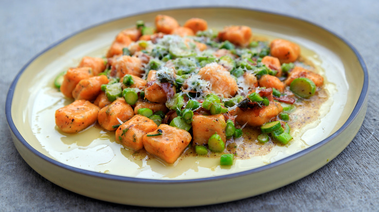 Sweet potato gnocchi with vegetables