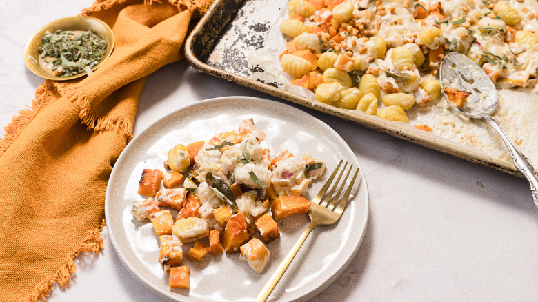 A plate of gnocchi and butternut squash bake