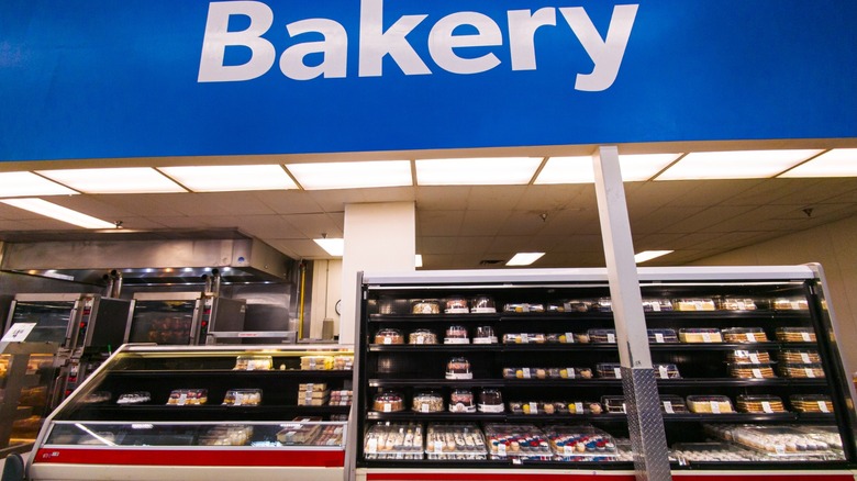 Sam's Club bakery section with large blue sign reading 