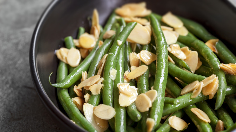 Green beans almondine in a bowl