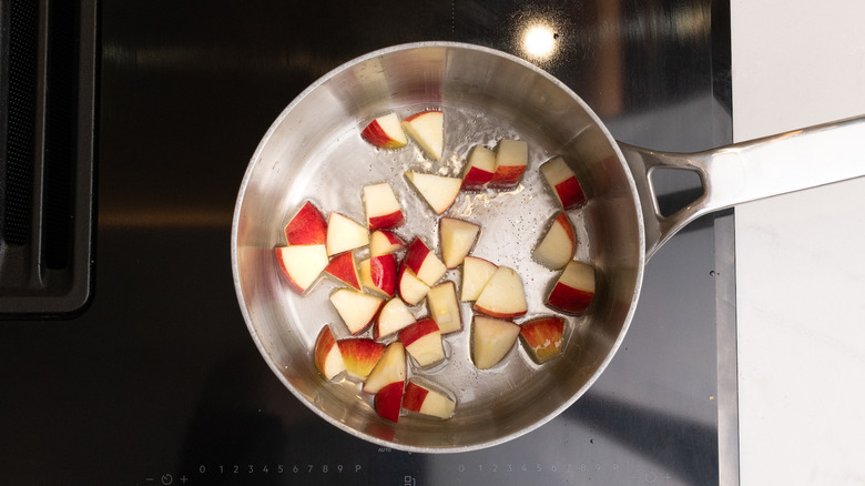 sautéing diced apple in pan